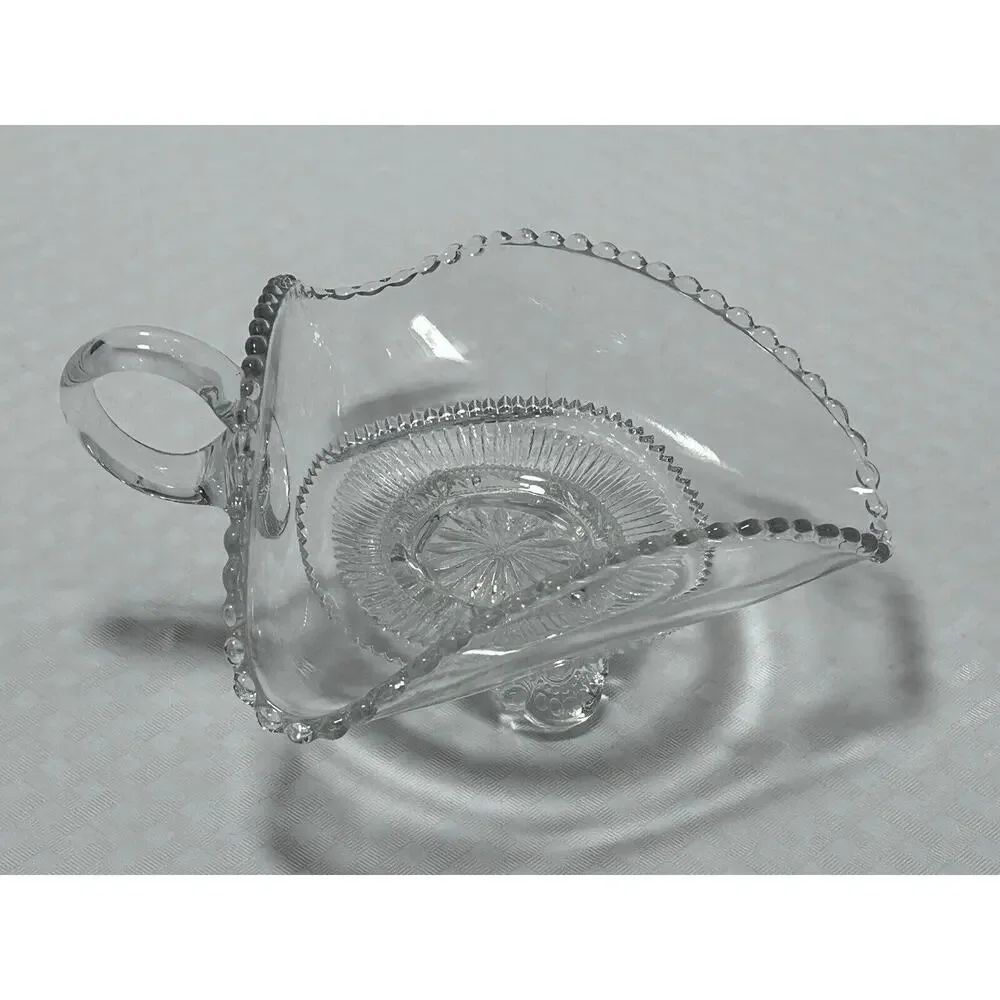 US Glass Colorado (Beaded Rim)‎ Lacey Medallion Footed Clear Dish EAPG